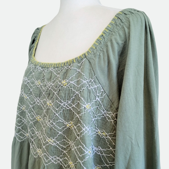 Roaman's Embroidered Empire Waist Smocked Tee - Dusty Jade - Picture 3 of 11